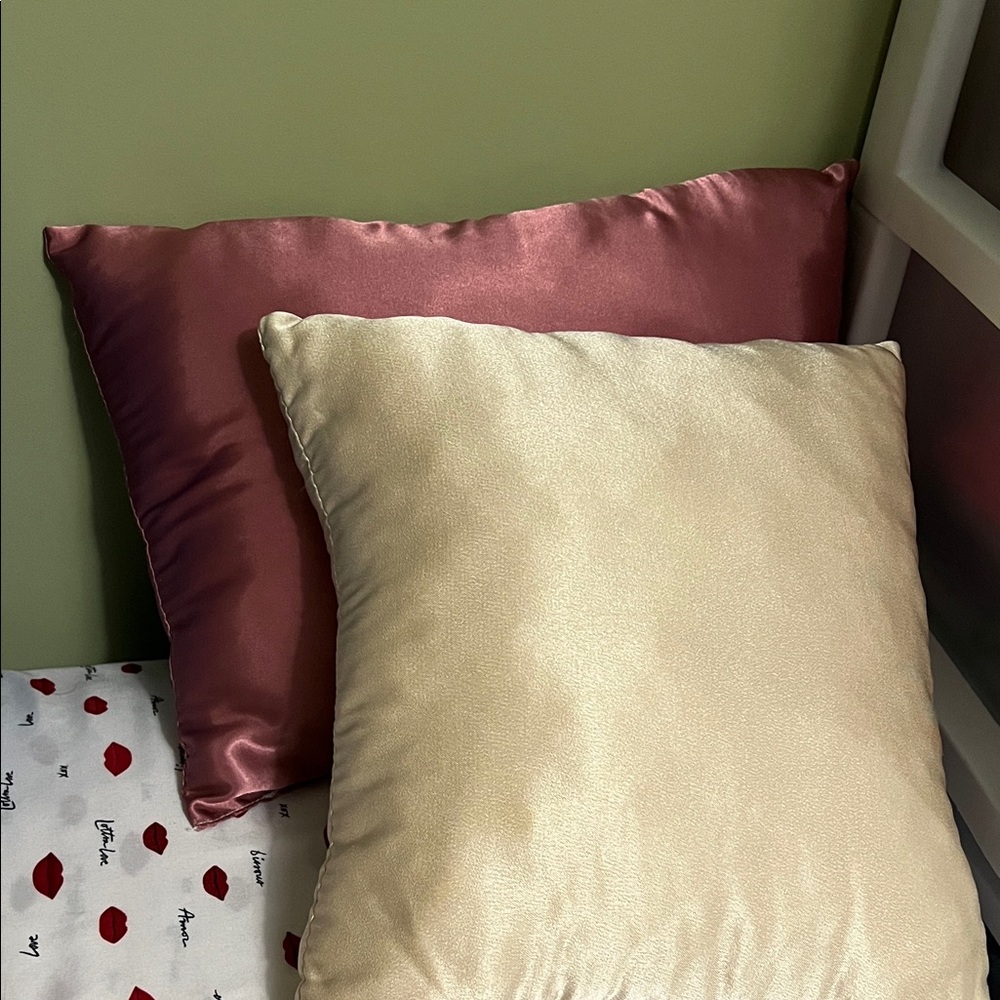 Satin Pillow Covers in Pink and Cream